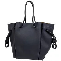 Loewe Flamenco Knot Handbag Tote Bag Drawstring Anagram Leather Navy Blue